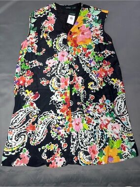 Lauren Ralph Lauren Black Floral Paisley A-Line Dress V-Neck Plus Size 18